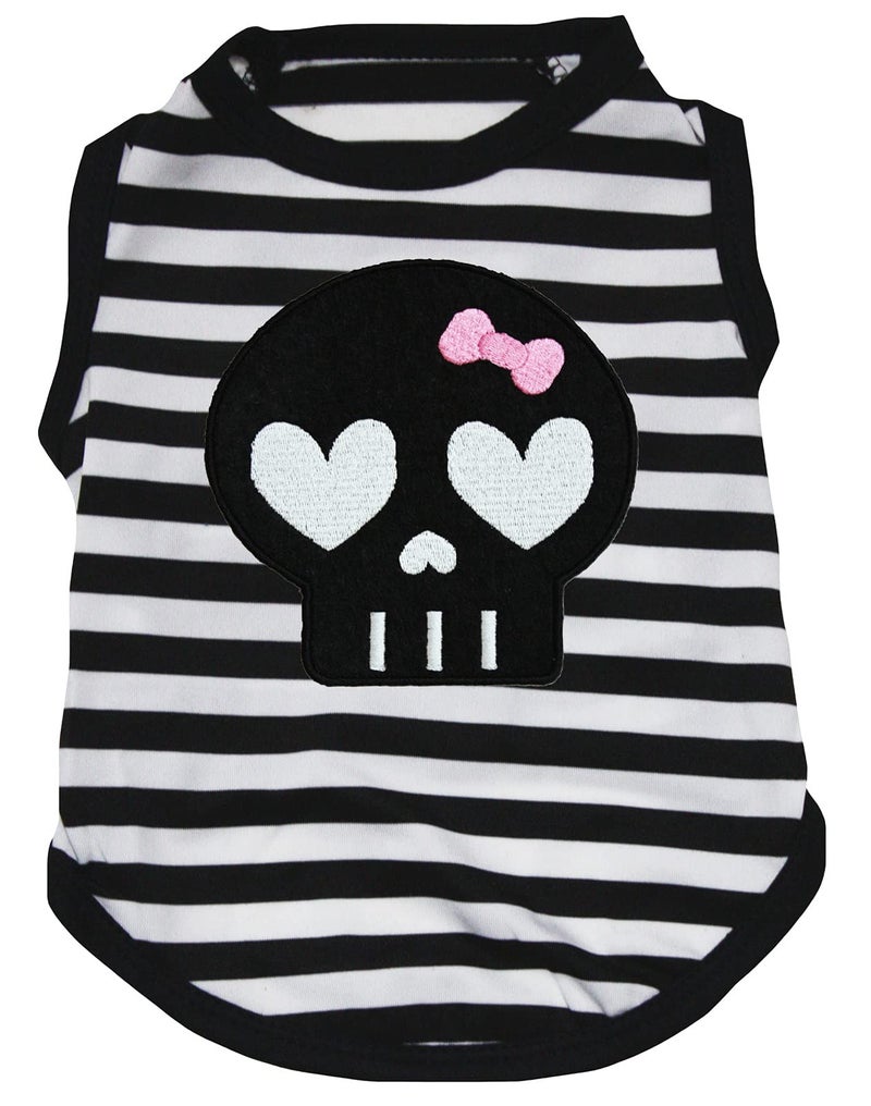 Petitebella Black Skull Face Puppy Dog Shirt (Stripes, Large)